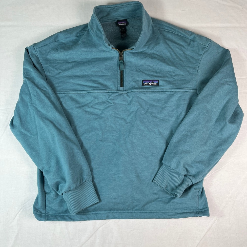 Patagonia Quarter Zip Pullover Mens Medium Teal Blue Excellent Organic Cotton